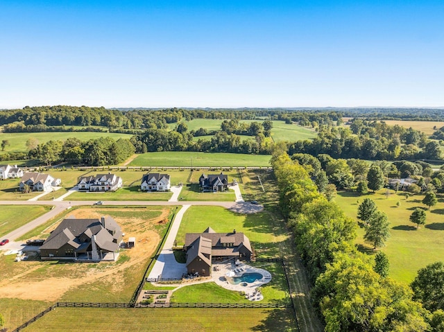 birds eye view of property featuring a rural view