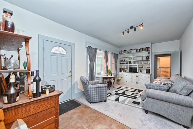 living room with carpet floors