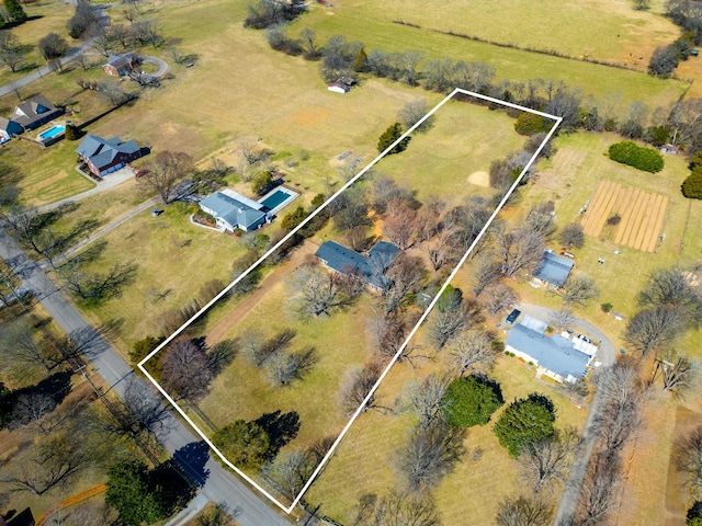 drone / aerial view with a rural view