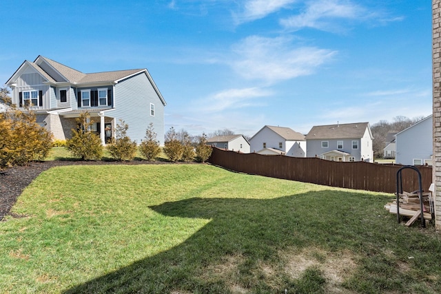 view of yard featuring a residential view and fence