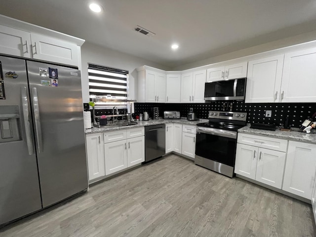 kitchen with white cabinetry and stainless steel appliances