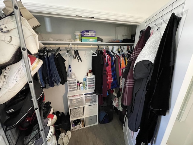 walk in closet featuring wood finished floors