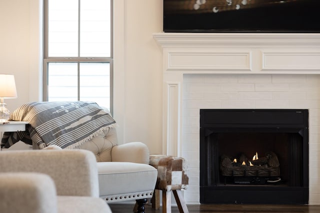 interior details with a fireplace