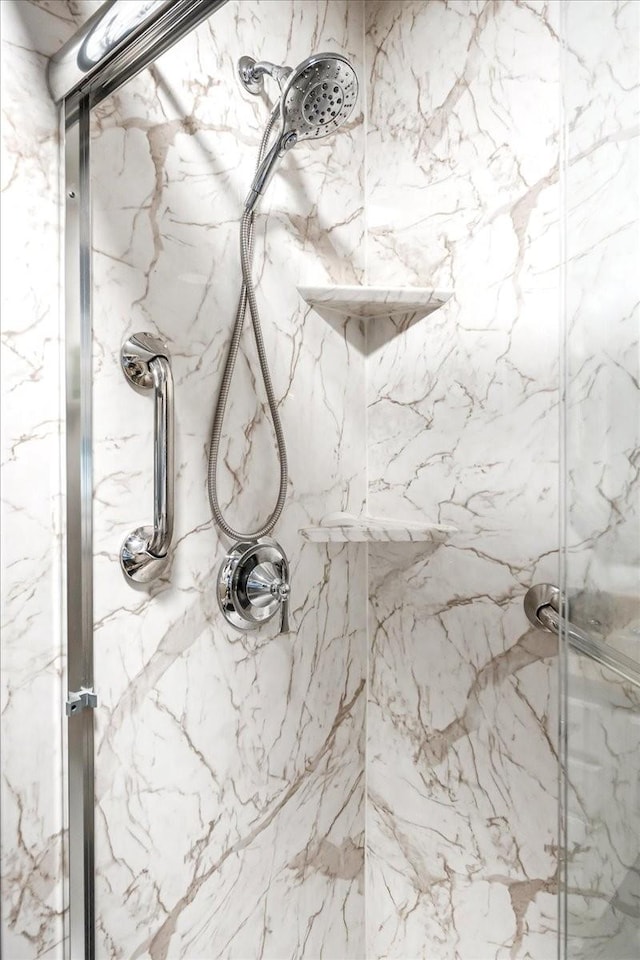 interior details with a marble finish shower