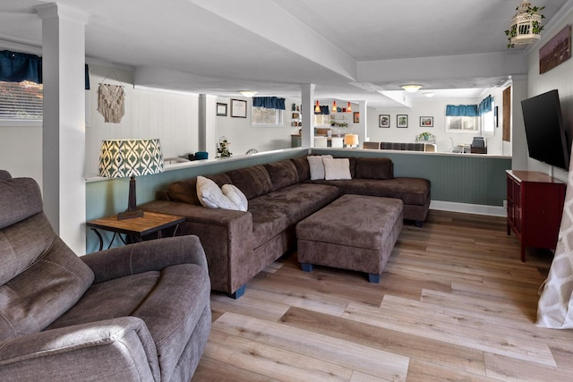 living room featuring light wood-style floors