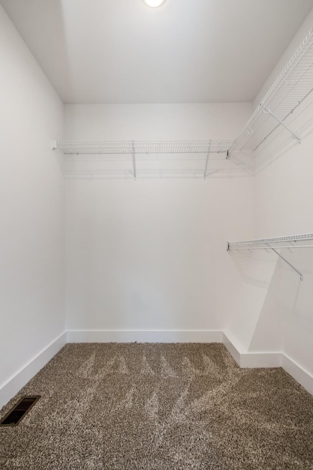 spacious closet with visible vents and carpet flooring