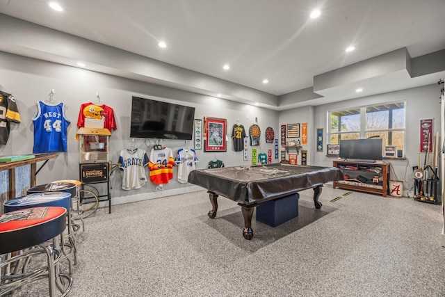 rec room featuring recessed lighting and pool table