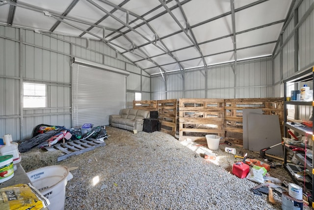 garage with metal wall