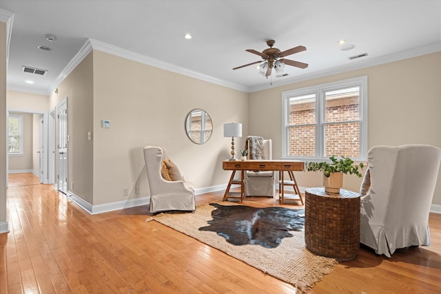 505 Wilcox St, Clarksville, TN 37040 - office with light wood finished floors, baseboards, visible vents, and ornamental molding