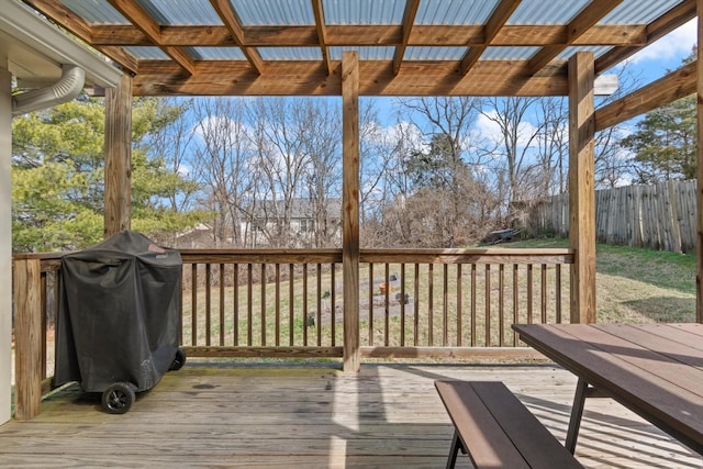 wooden deck with fence and grilling area