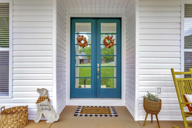 property entrance with french doors