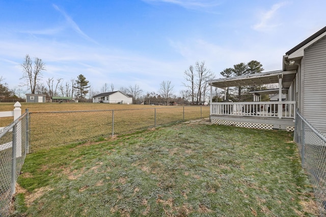 view of yard with a deck and a fenced backyard