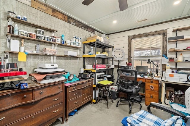 storage area featuring ceiling fan and visible vents