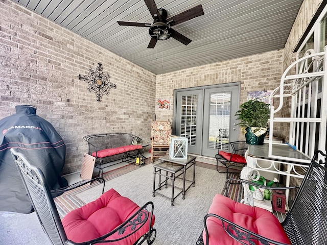 view of patio / terrace featuring a ceiling fan and an outdoor hangout area