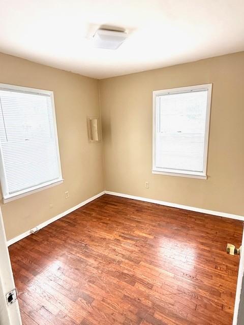 spare room with plenty of natural light, baseboards, and wood finished floors