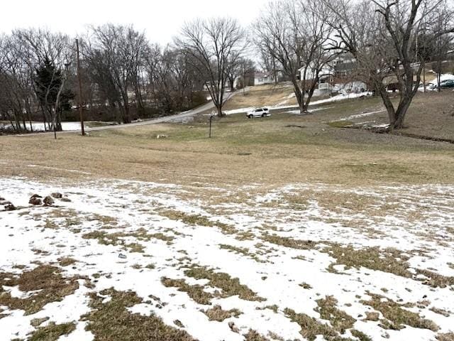 view of yard layered in snow