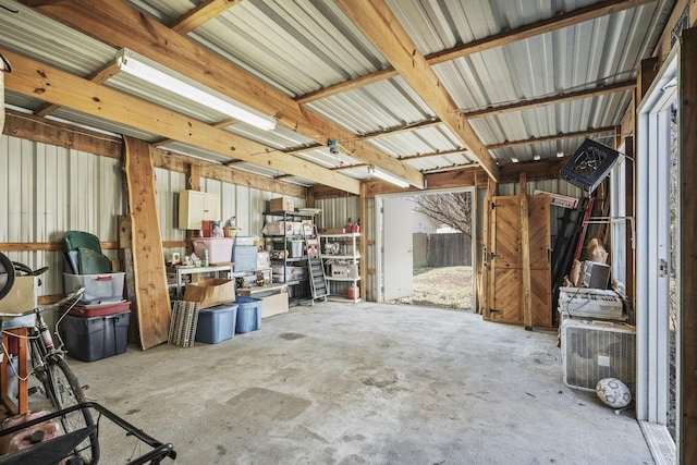 garage with metal wall