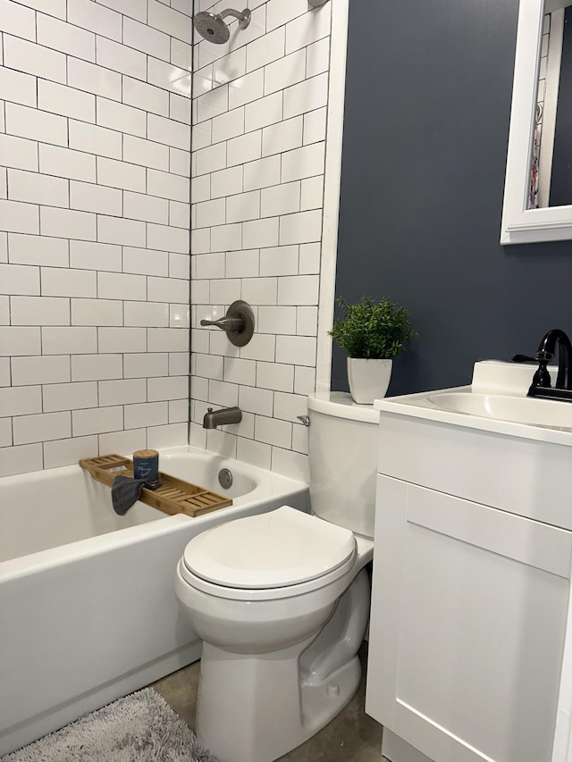 full bath featuring tub / shower combination, vanity, and toilet