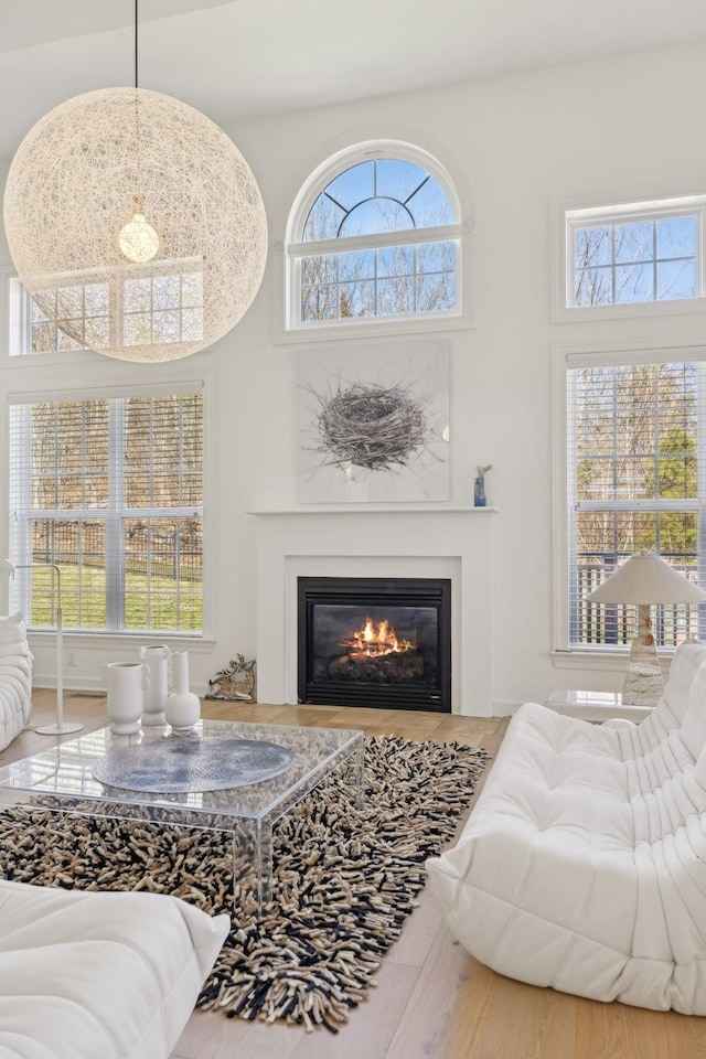 living area with a glass covered fireplace