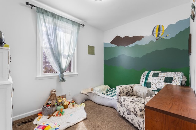 playroom with baseboards, visible vents, and carpet flooring