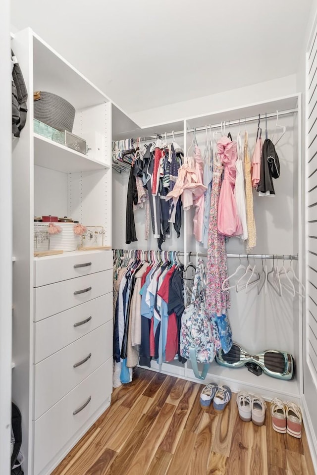 spacious closet with wood finished floors