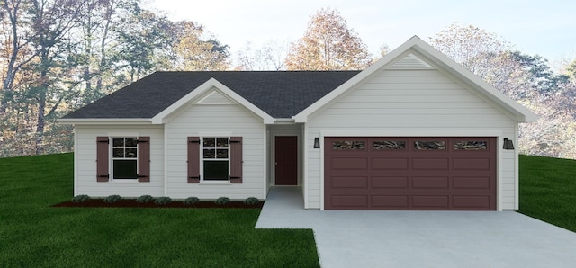 67 Country Cir, Manchester, TN 37355 - ranch-style home with an attached garage, driveway, a shingled roof, and a front lawn