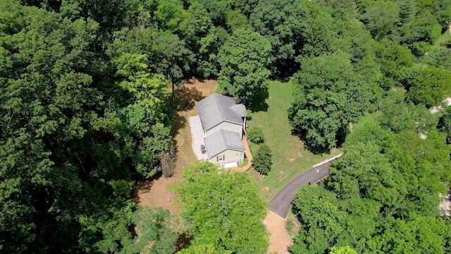 bird's eye view featuring a view of trees