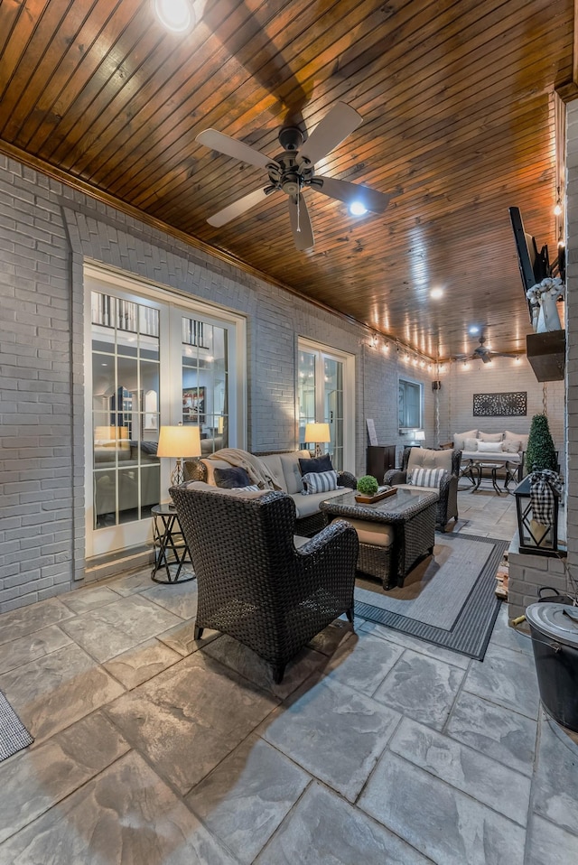 view of patio featuring ceiling fan and an outdoor hangout area