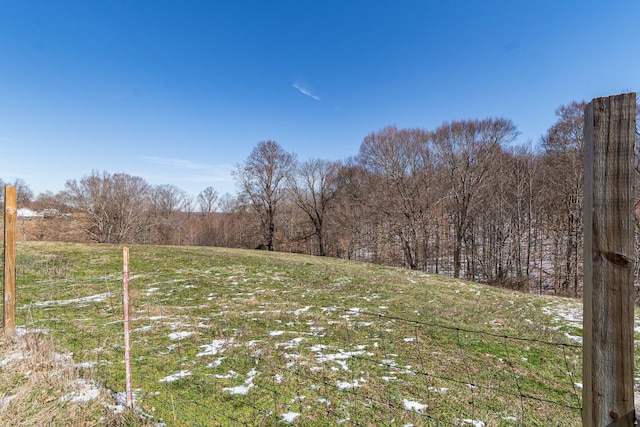 view of yard featuring a rural view and fence