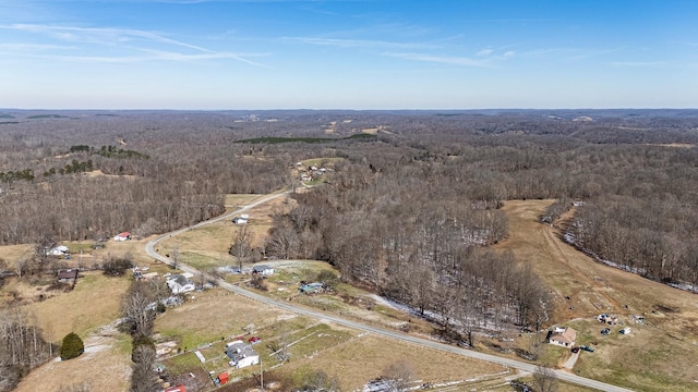 birds eye view of property with a wooded view