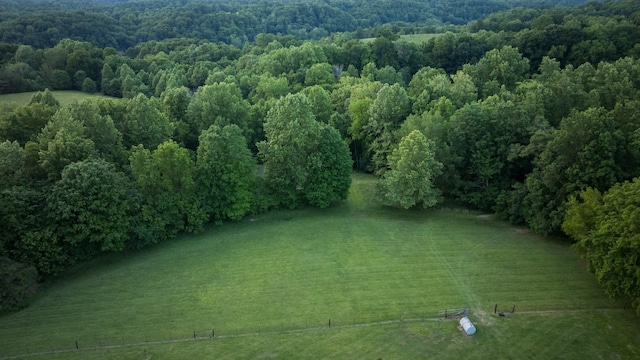 birds eye view of property with a rural view and a wooded view