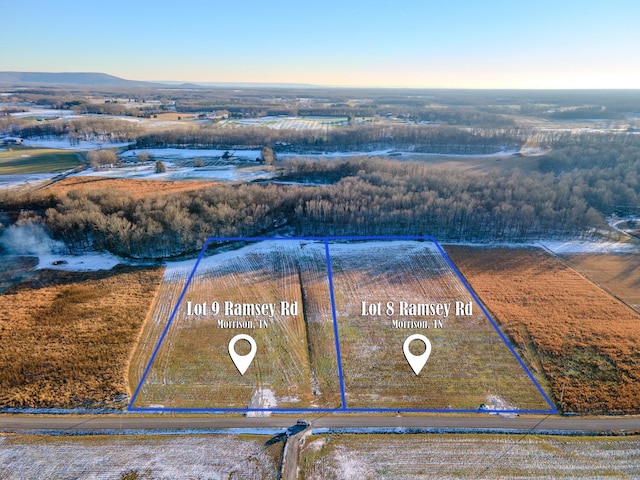 birds eye view of property featuring a rural view