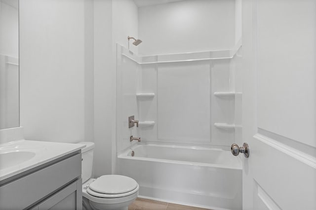 full bathroom with toilet, bathtub / shower combination, and vanity