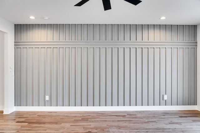 details featuring ceiling fan, wood finished floors, and recessed lighting