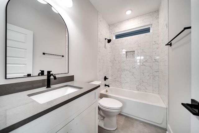 full bath featuring toilet, washtub / shower combination, and vanity