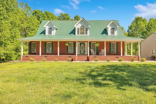 159 Backwoods Ln, Woodbury, TN 37190 - country-style home with crawl space, a front yard, metal roof, and a porch