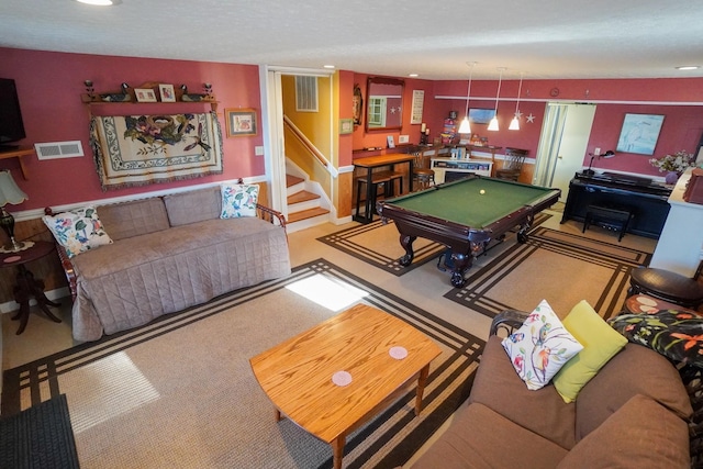 playroom with visible vents and pool table