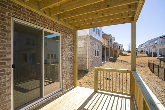 deck with a residential view