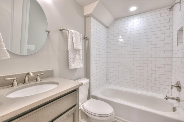 full bathroom featuring shower / bathtub combination, vanity, and toilet