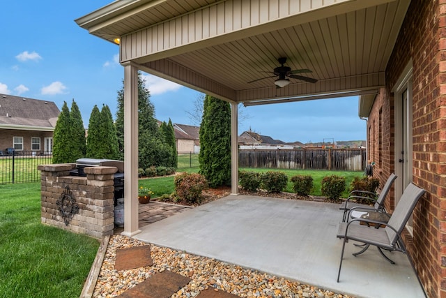 view of patio / terrace featuring a fenced backyard and ceiling fan