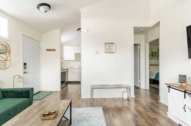 living area with dark wood-style floors