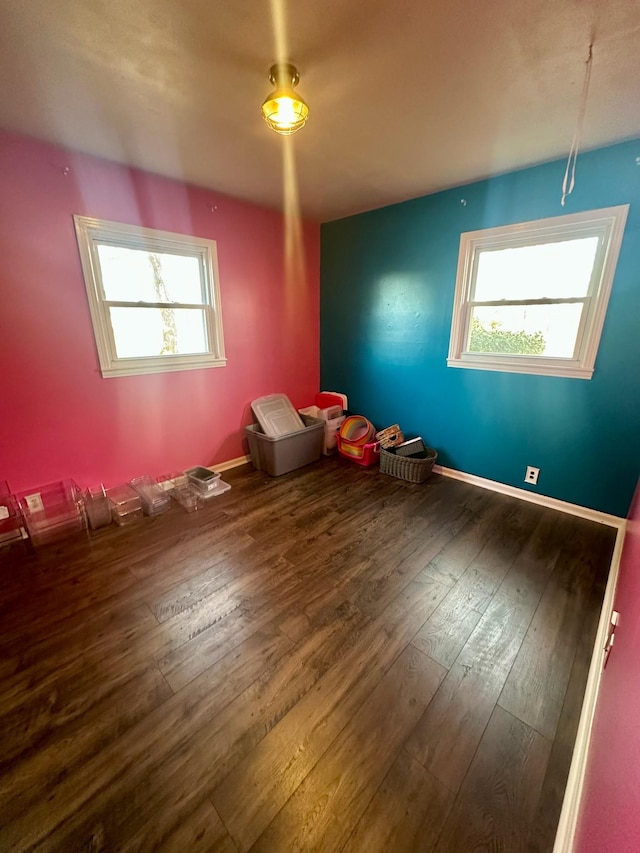 interior space featuring plenty of natural light, hardwood / wood-style flooring, and baseboards