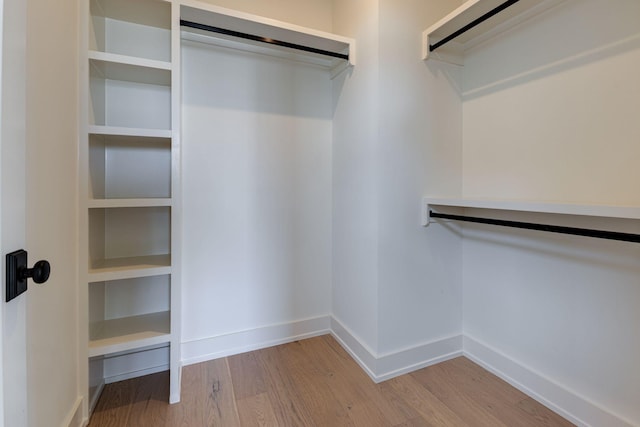 walk in closet with light wood-style floors