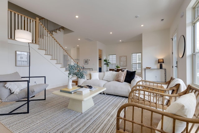 406 Morningside Mnr, Nashville, TN 37209 - living area featuring stairs and recessed lighting