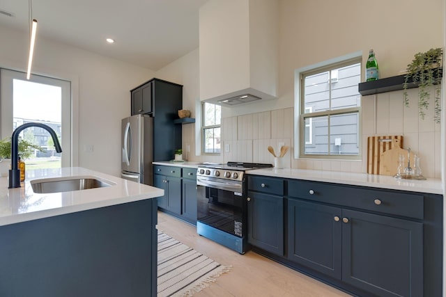 406 Morningside Mnr, Nashville, TN 37209 - kitchen with appliances with stainless steel finishes, premium range hood, a sink, tasteful backsplash, and light wood finished floors