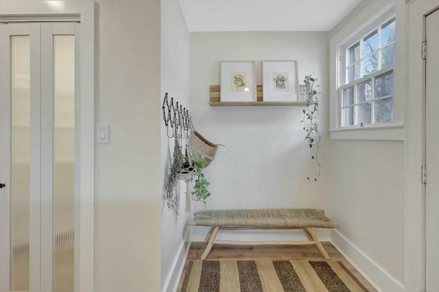 entryway featuring wood finished floors and baseboards