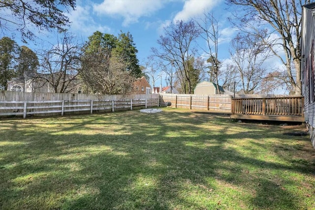 view of yard featuring a deck and a fenced backyard