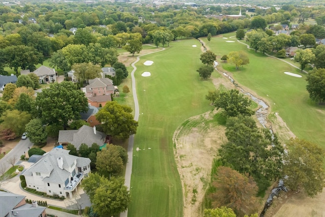 drone / aerial view featuring a residential view and golf course view