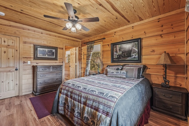 bedroom featuring wood walls, wood ceiling, and wood finished floors