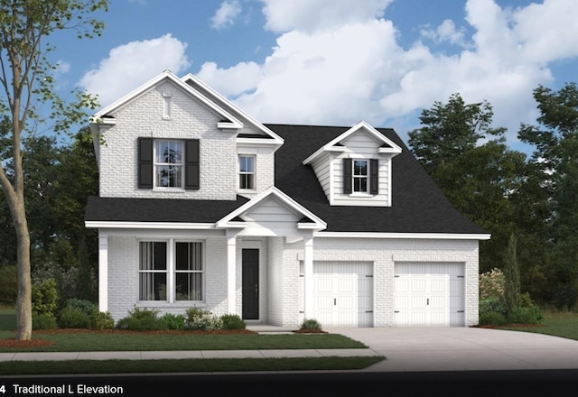 view of front of house with concrete driveway and brick siding